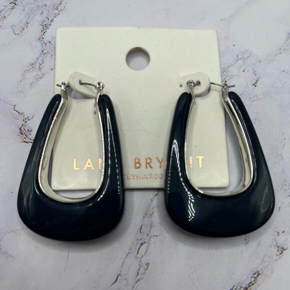 New black, blue, and silver tone large earrings, 3 pairs - Picture 3 of 6